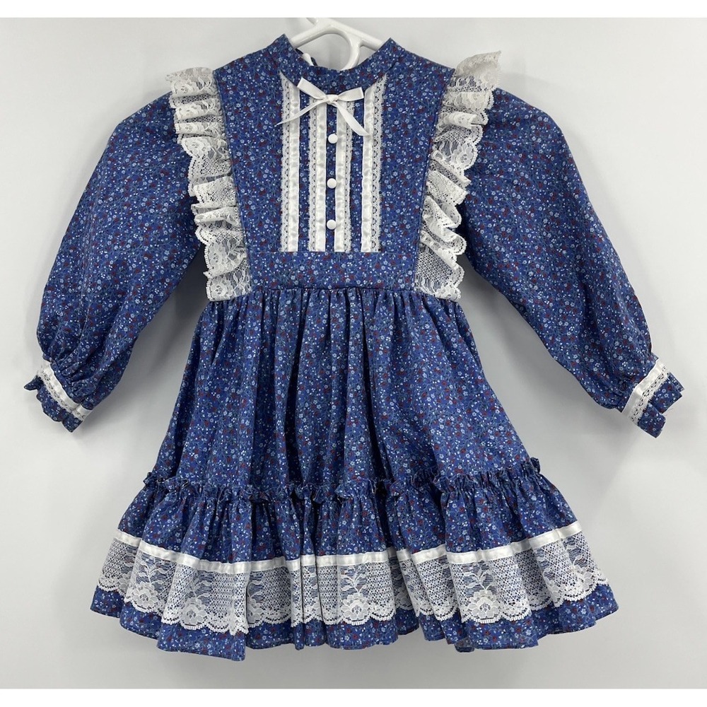 Vintage Mini World Girls Full Circle Floral and Lace Dress Size 4 Cottagecore